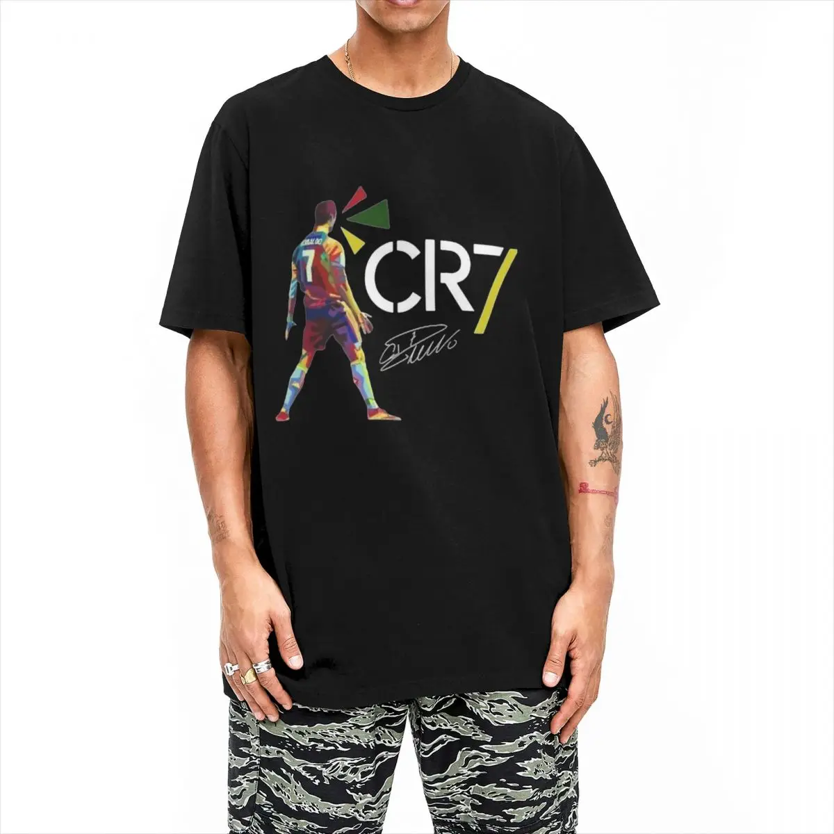 Cr7 Cristianoed Ronaldoed Signature T-Shirt Men Y2K Basic Pure Cotton T-Shirts Beach O-Neck Fashion Tees Plus Size Clothes