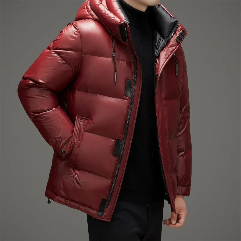 Winter thick warm down jacket men's shiny wash-free jacket new winter wear hooded short clothes