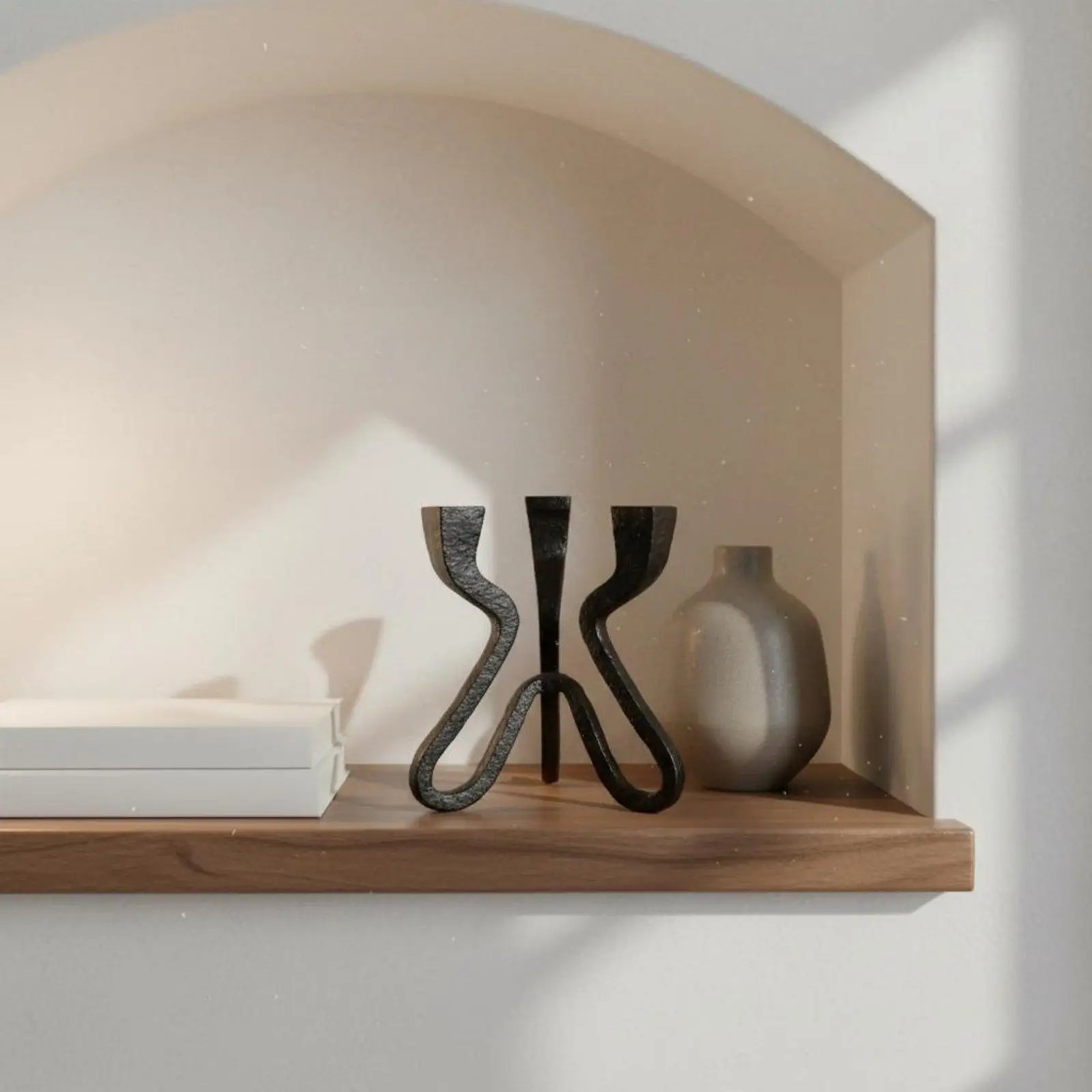 Geometric candle holder in Nordic design, made of cast iron, modern