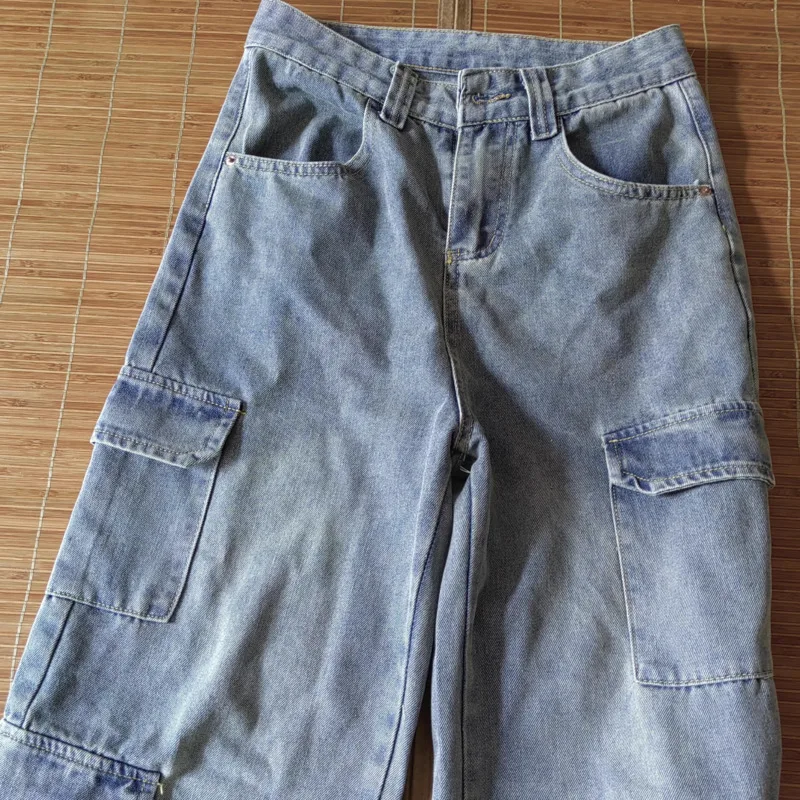 Jeans cargo taille haute pour femmes, pantalons en denim décontractés, poches multiples, style FJStreet, Hip Pop, Fit At, Y2K