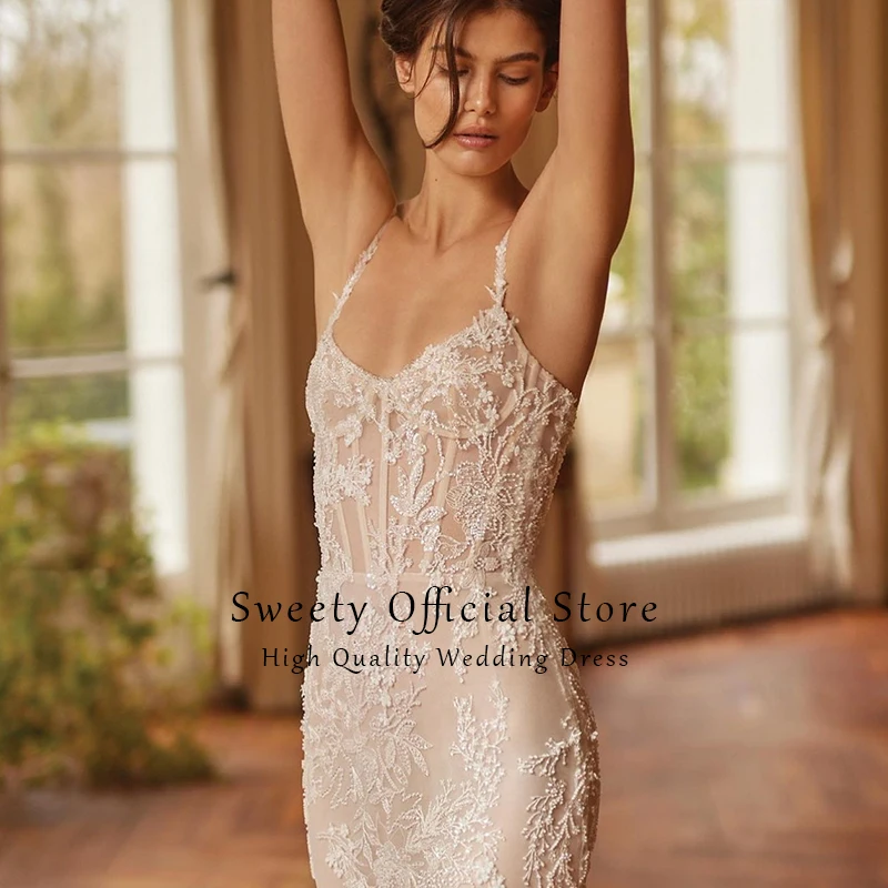 Off The Shoulder Mermaid Wedding Dress With Embroidered Lace On Net Square Collar Sleeveless Zipper Vestido De Novia Customized