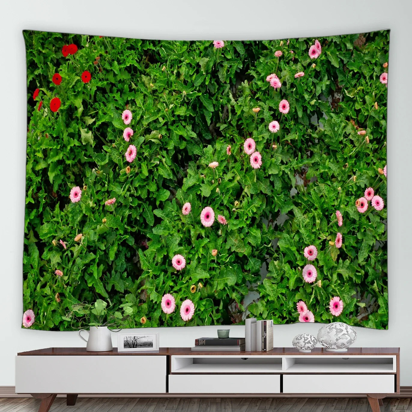 Tropical Garden Landscape Tapestry Waterfall Flowers Trees Retro Brick Vines Plant Park Nature Scenery Home Decor Wall Hanging