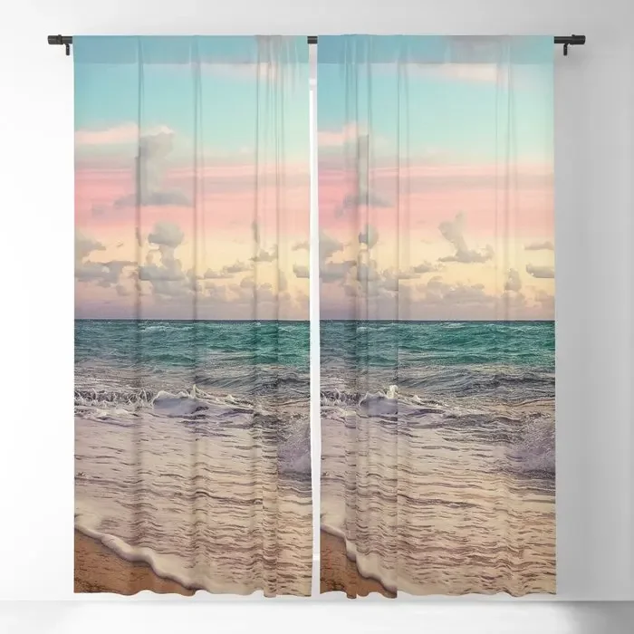 Beautiful Sunset Coastal Seashore Blackout Curtains 3D Print Window Curtains for Bedroom Living Room Decor Window Treatments