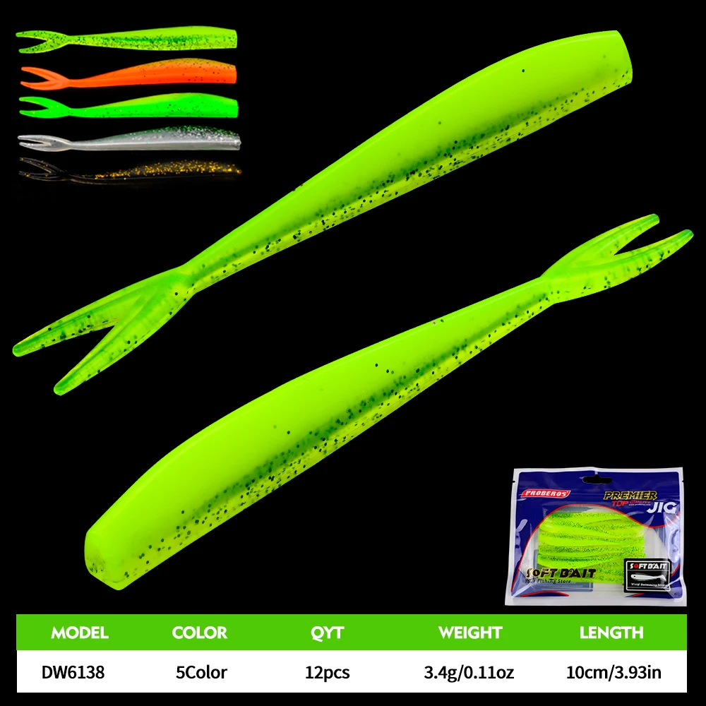 Proberos 12 Stück/Beutel Schwimmender Weichköder Angelköder 10cm V-Form Split-Tail Swimbait 3,4g Wurm Salzwasser Bass Angelköder – Detail 3