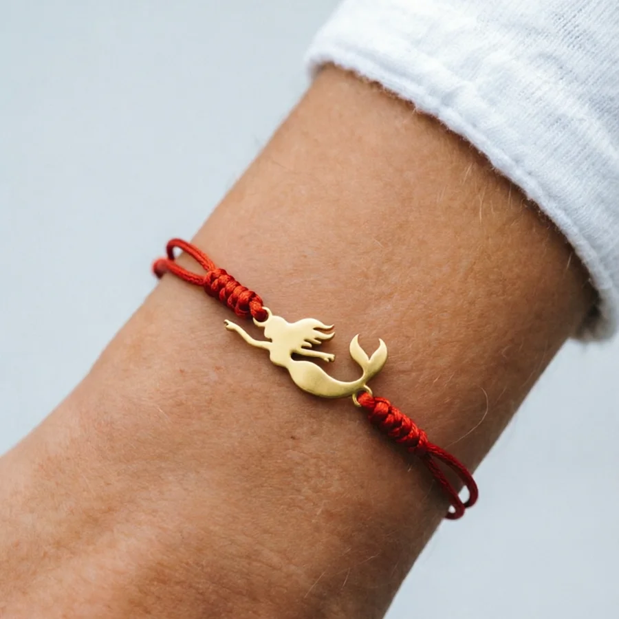 

Adjustable Braided Red Rope Bracelet For Women Handmade Mermaid Airplane Turtle Stainless Steel Bracelet Jewelry