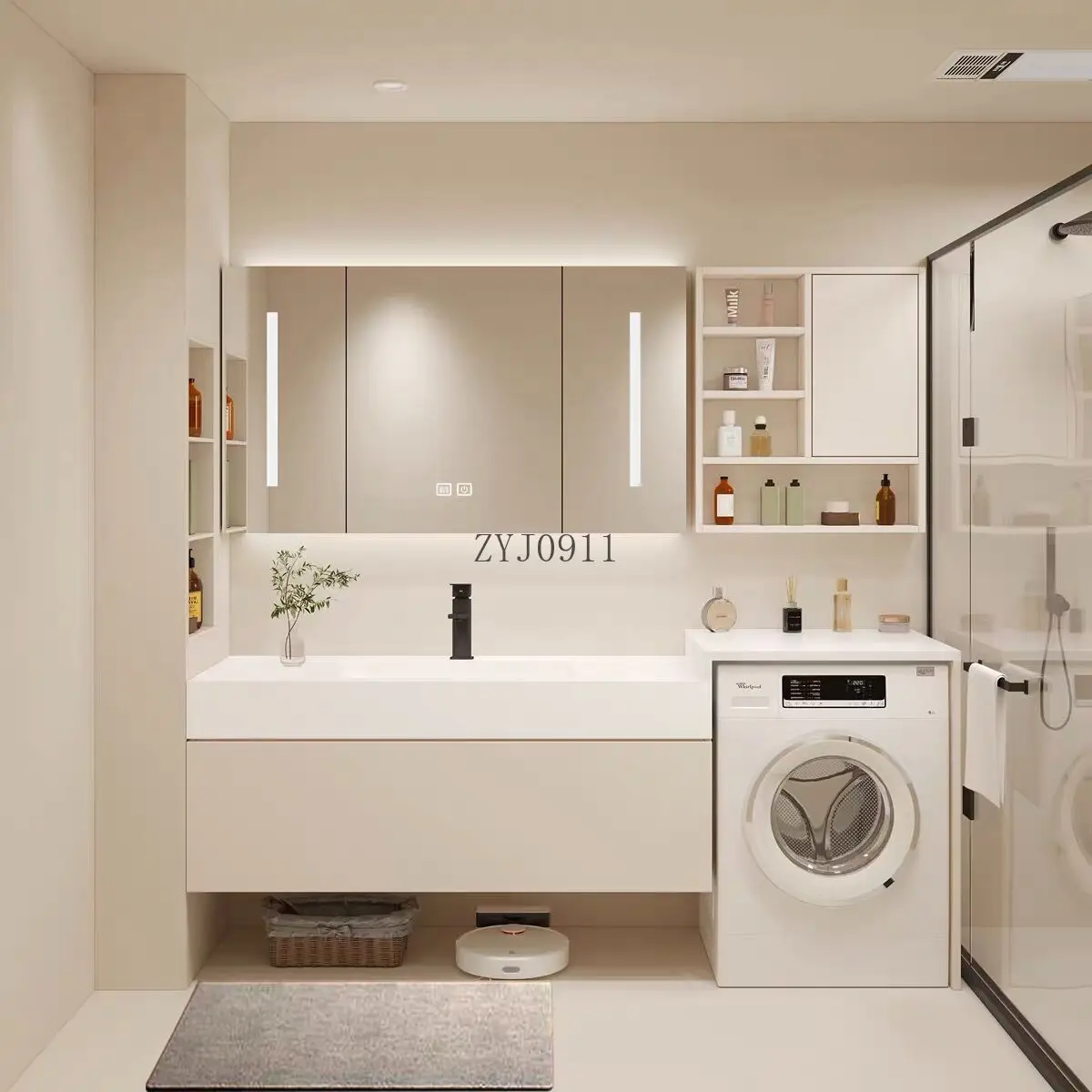 

Шкаф для ванной комнаты стиральной машины, туалетное зеркало с раковиной и комбинацией шкафа