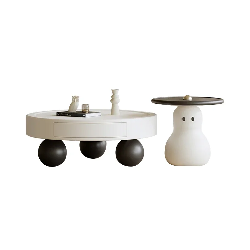 

Italian minimalist snowman coffee table living room home light luxury high sense round edge table Internet celebrity