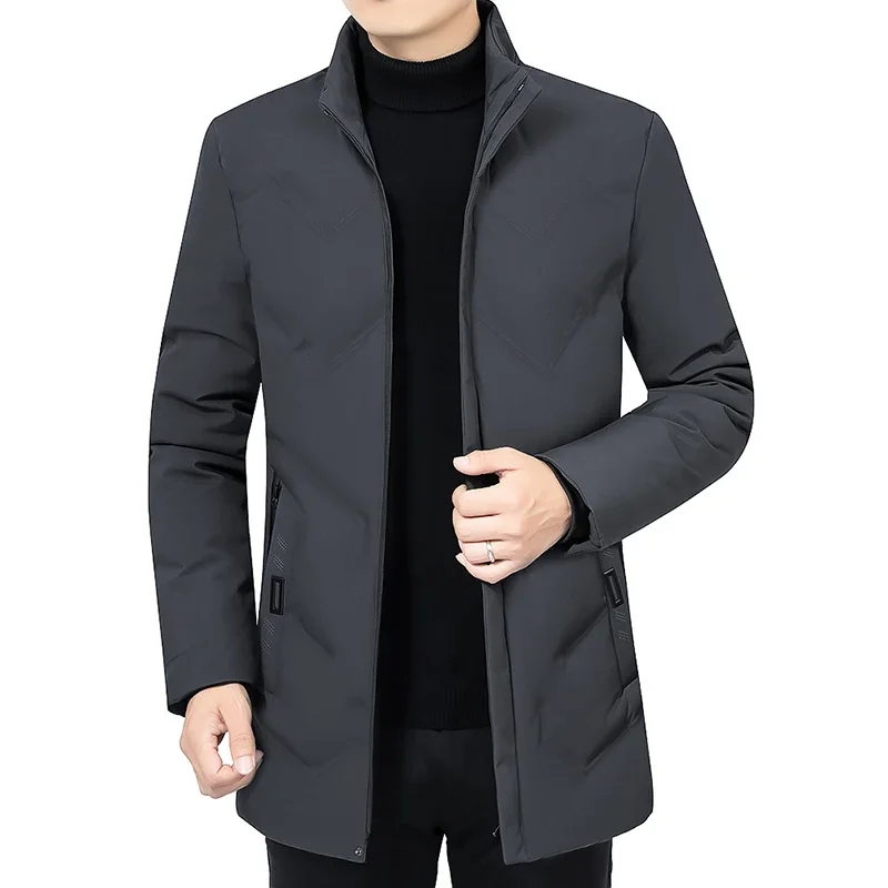

Men Midi Length Zip Up Coat Male Thickened Solid Color Padded Parka Men's Warm Jacket Hooded Winter Down Cotton for Men Parkas