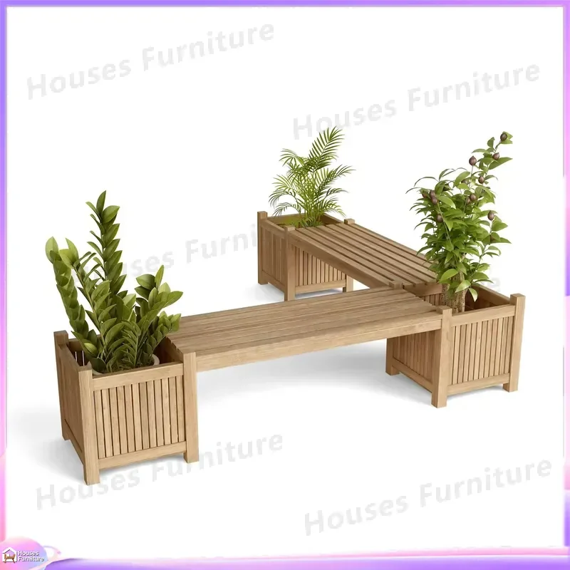 Outdoor Terrace Planter Bench with Integrated Flower Pot Garden Seating Furniture Patio Deck Decoration Wood Plastic