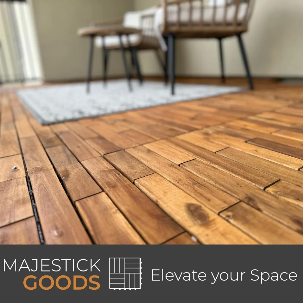 12 Sq Ft Interlocking Deck Tiles 24 x 12 Long Boards Snap Together Wood Flooring - Acacia Hardwood Outdoor Flooring