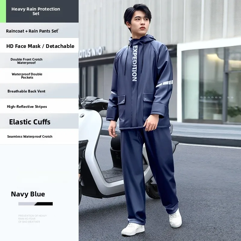 

Men's Full-Length Vehicle Raincoat Waterproof Bicycle Riding Rain Suit Single-Person Pants Adult Split-Sle ver...