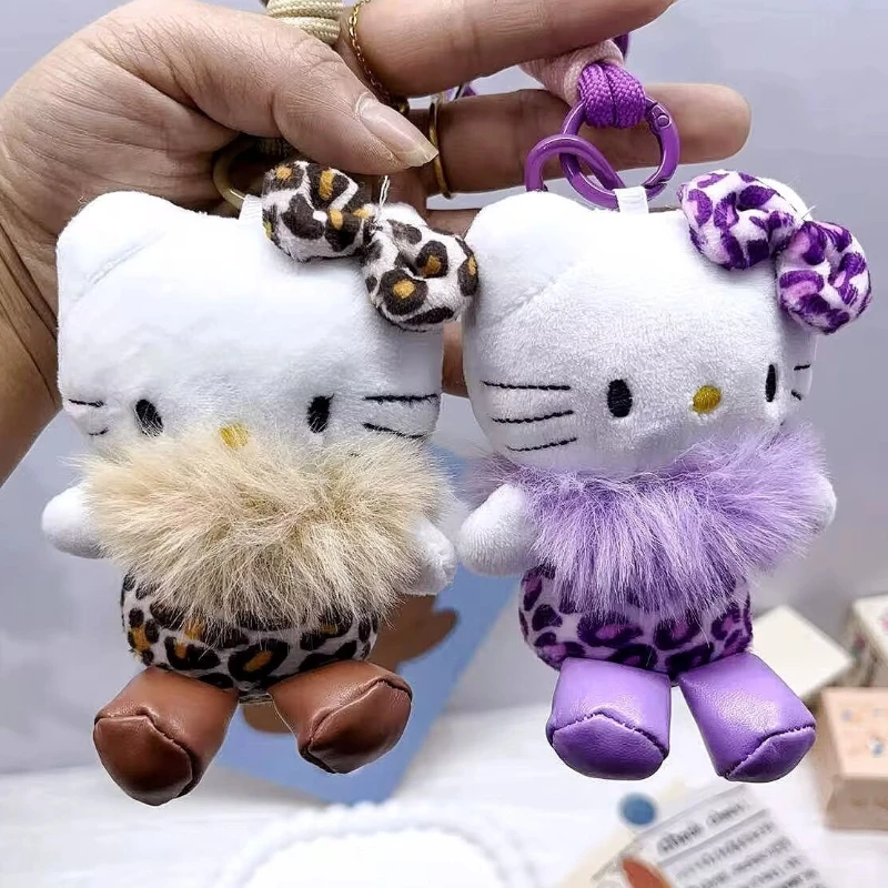 Novo gatinho bonito chaveiro de pelúcia dos desenhos animados leopardo padrão gatinho animal brinquedo de pelúcia mochila pingente carteira pingente presente decorativo