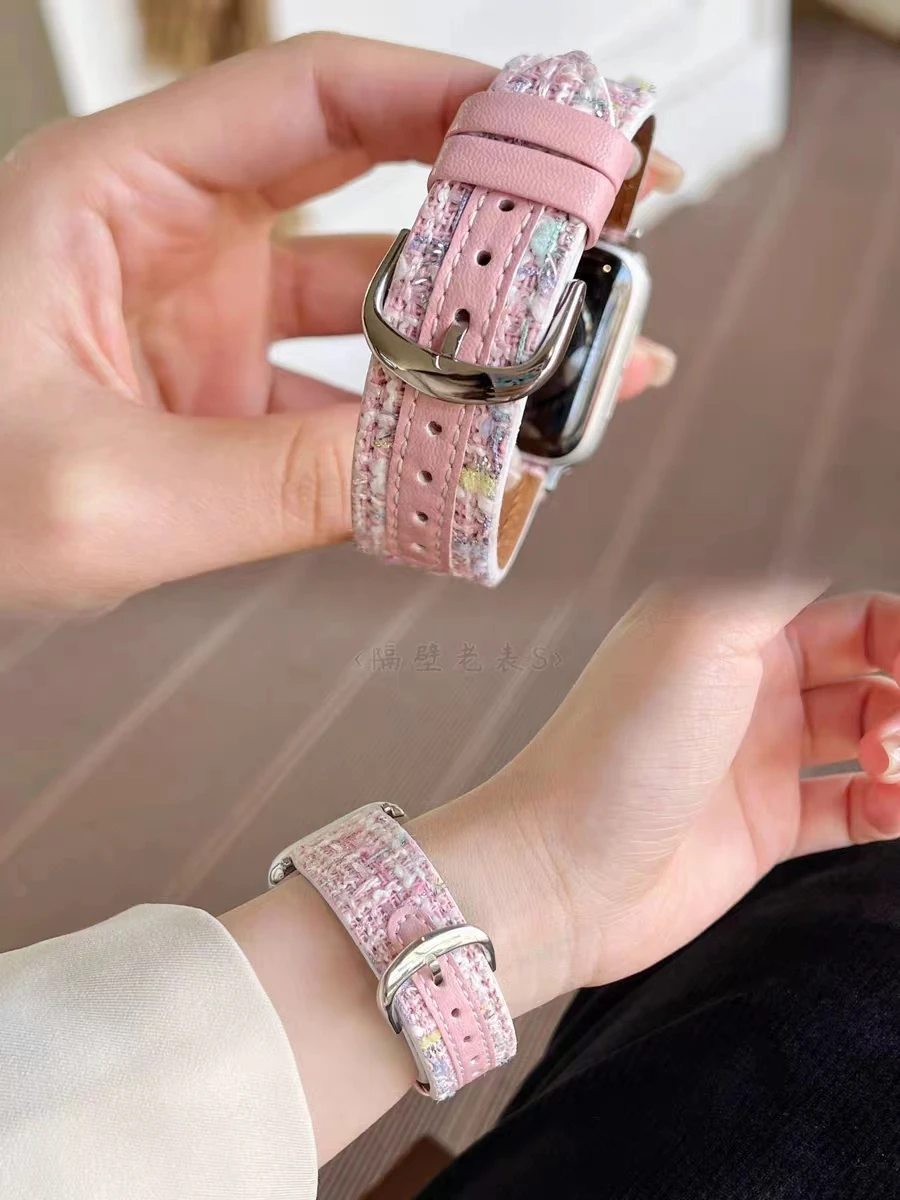 Тканый нейлоновый кожаный ремешок для Apple Watch, ремешок 38/42 мм, SE8 7 6 5 4 3 2, женский ремешок для Iwatch 41/45 40/44 мм, браслет Correa