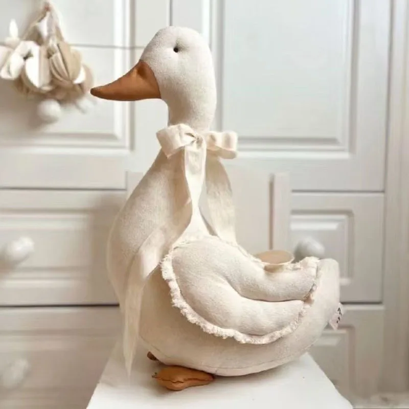 Nordic Style Fabric Duck Plush Toy Cute Squishy Linen Duck Stuffed Animal with Bow Ideal Nursery Decor Mother's Day Gift Kids