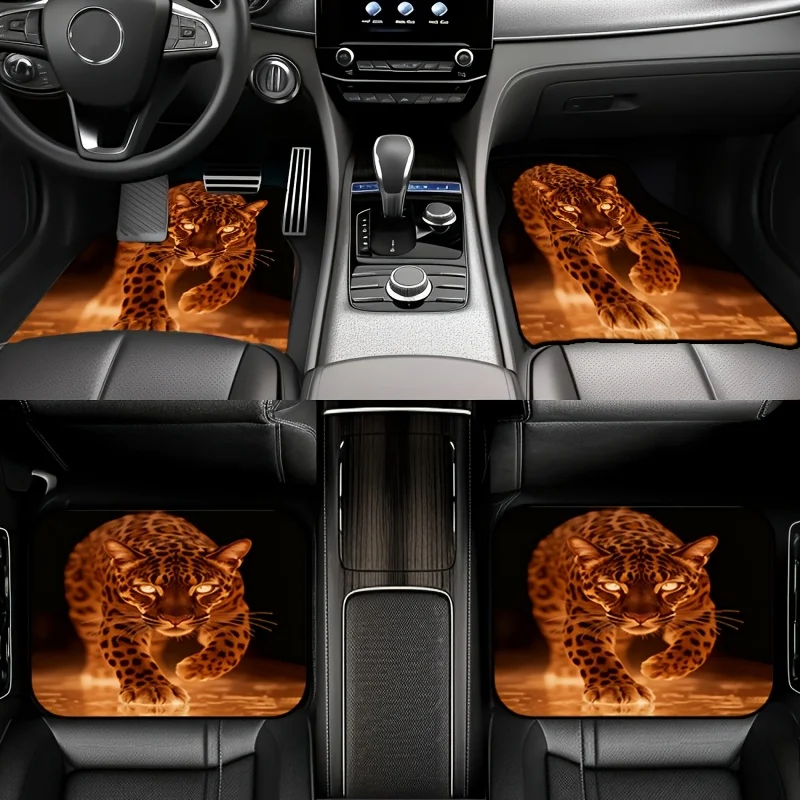 

4pcs Dynamic Cheetah Pattern Universal Car Floor Mats Set, Suitable For Most Vehicle Models, Combining Practicality And Aestheti