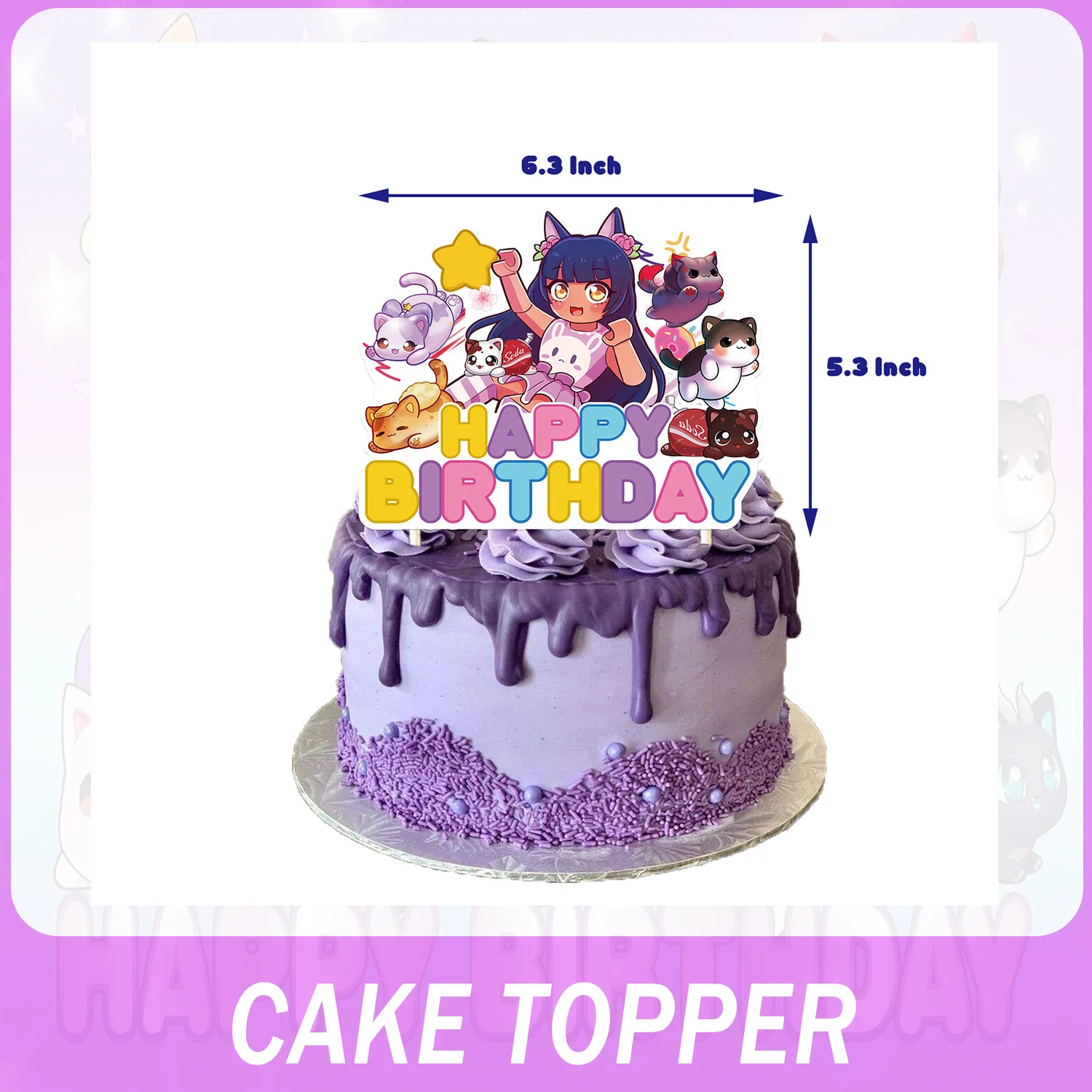 Niedliches Aphmau-Themen Geburtstagsparty-Dekorationsset Happy Birthday Banner Meow Cat Ballon Tortendekoration Kinder Mädchen Geburtstagsparty-Zubehör – Detail 5