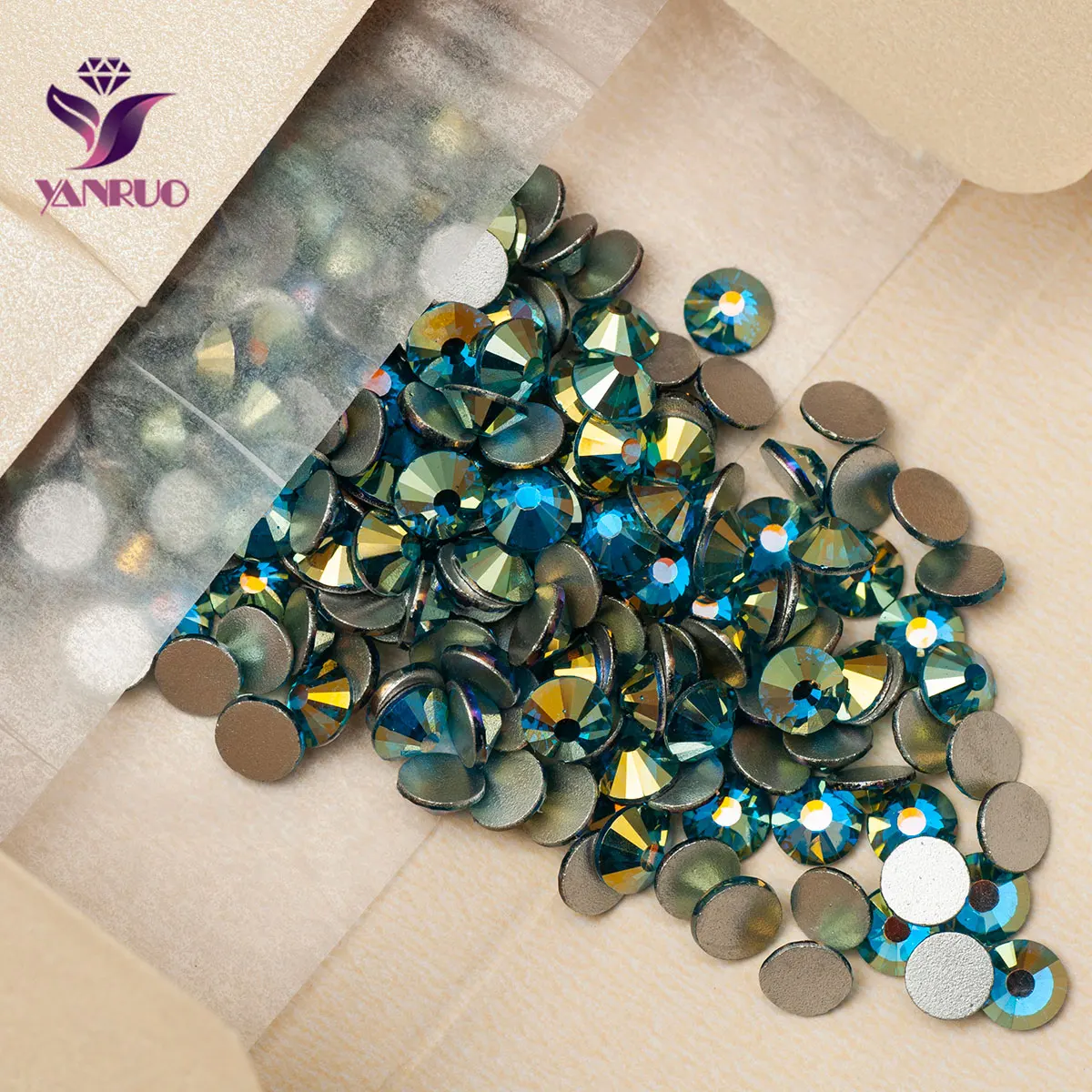 YANRUO Blue Zircon AB Non Hotfix DIY Rhinestones Flatback Crystal Stones Gems for Rhythmic Gymnastics Swimwear