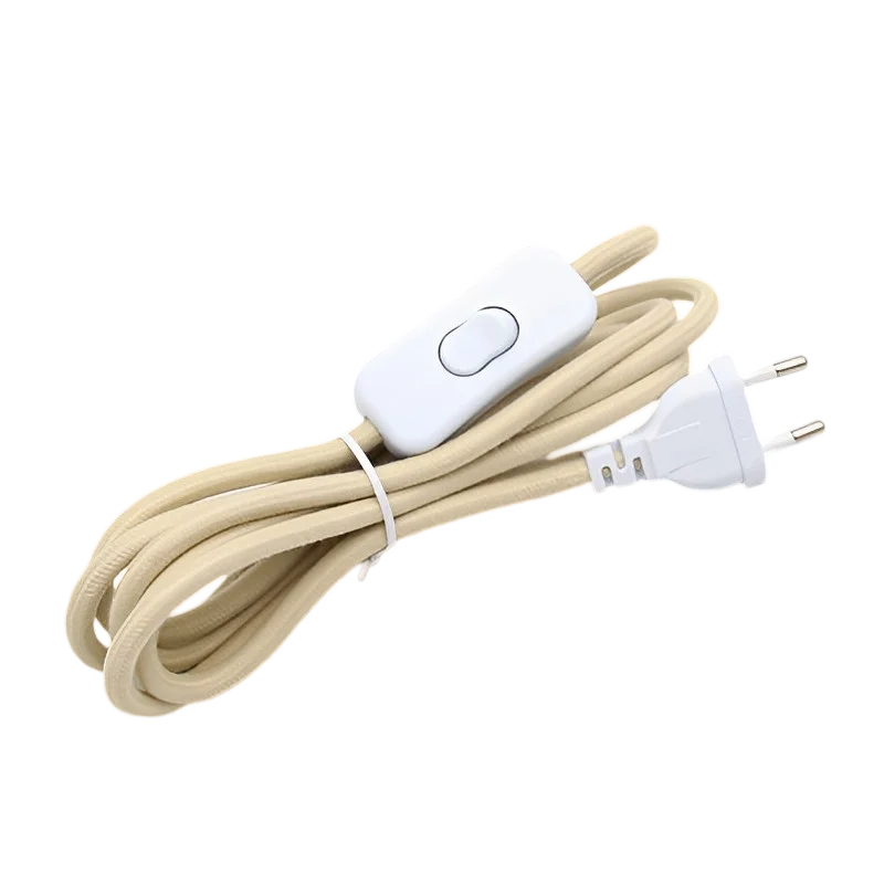 AC 220-240V European Plug Power Cords with Inline Switch Fabric Braided Cable Extension Cords