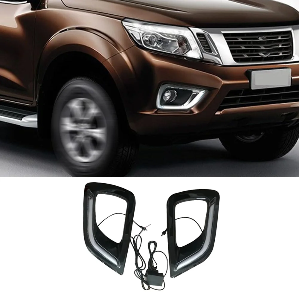 

White and Yellow LED Fog Lamp Cover With LED DRL Daytime Lights Day Light Fog Lamps Fit FOR NISSIAN NAVARA NP300 2015-2018