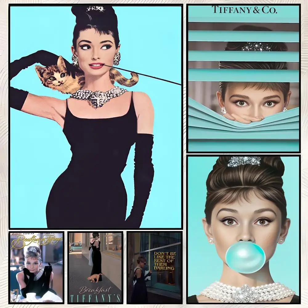 Audrey Hepburn Breakfast at Tiffanys Poster Self-Stick HD, Waterproof Decor for Bedroom, Living Room and Home