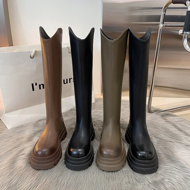 

Platform Thick Heels Women Knee High Boots Fashion Stretch Slim Long Booties Street Style Winter Design Shoes Zapatos De Mujer