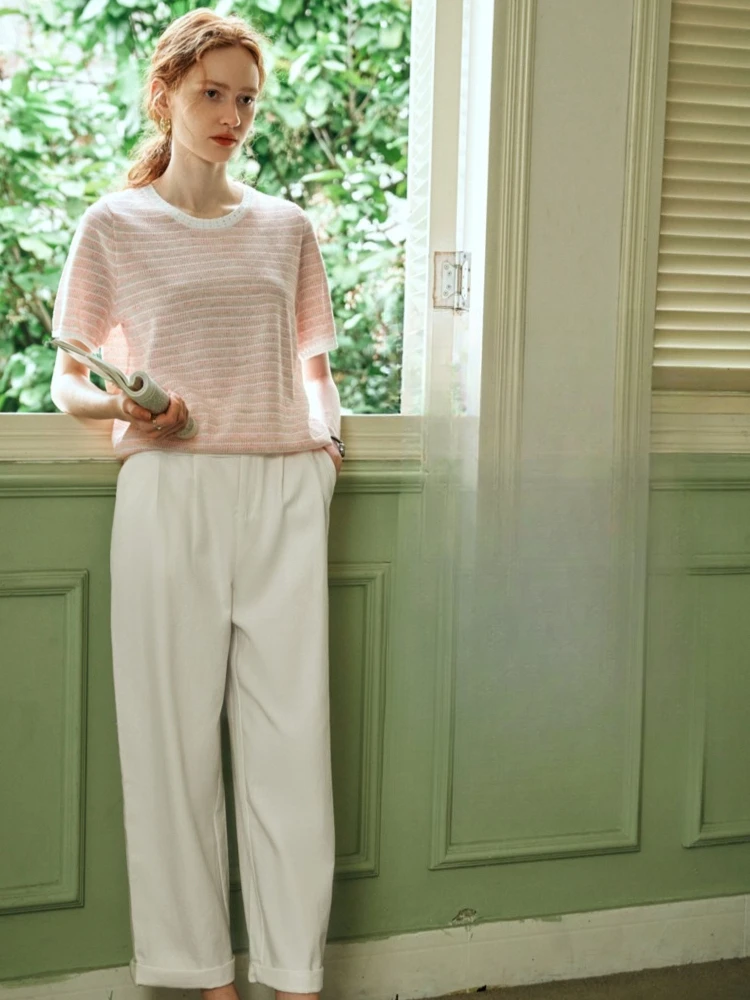 OLrain Dames Puur Katoen Witte Jeans Cropped Denim Broek 2025, Lente Zomer Casual Wijde Pijpen Negenpunts Damesbroek O24XK92313