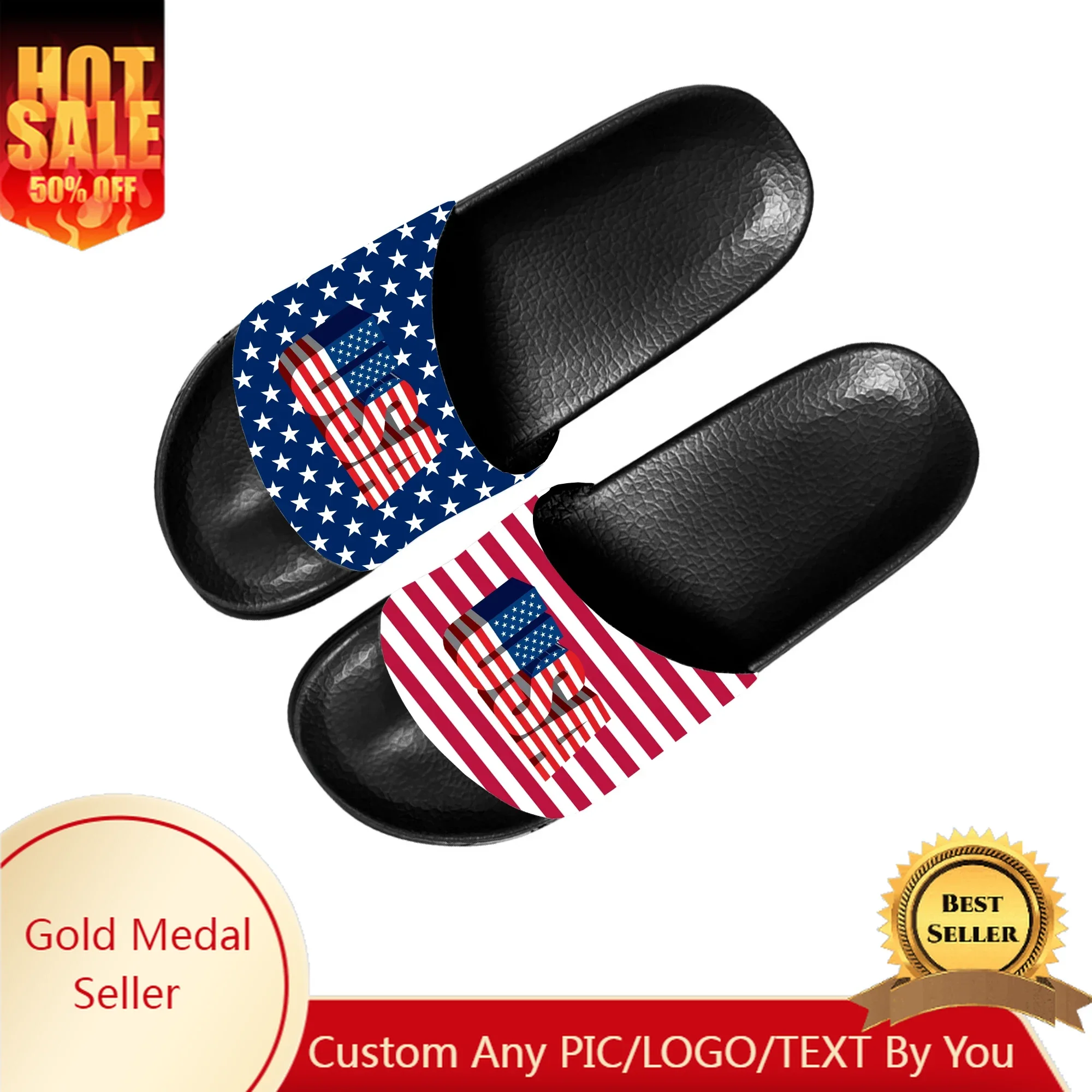 

USA Flag American Red Blue Slippers Home Water Shoes Men Women Teenagers Beach Pool Sandals Custom Made Summer Slipper