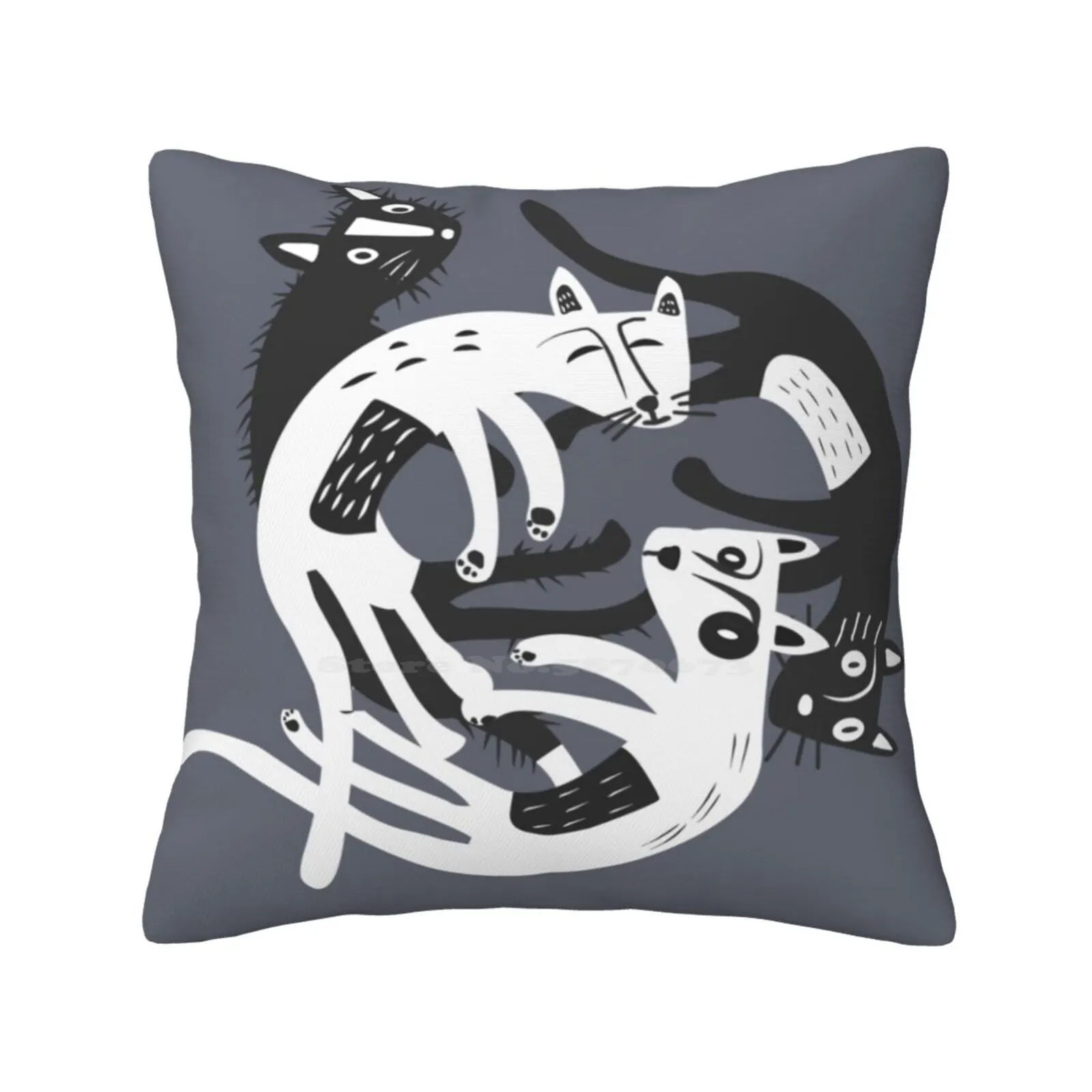 4 Cats Throw Cushion Pillow Cover Cats Animals Cute Nordic Style White Black Gray Little Cat Kids Catty Pet Lovely