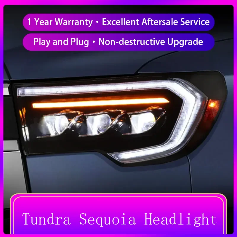 A pair of Headlights For Toyota 2007-2013 Tundra Sequoia Front Projector Lens DRL Head Lamp LED Day Running Light Auto Accessor