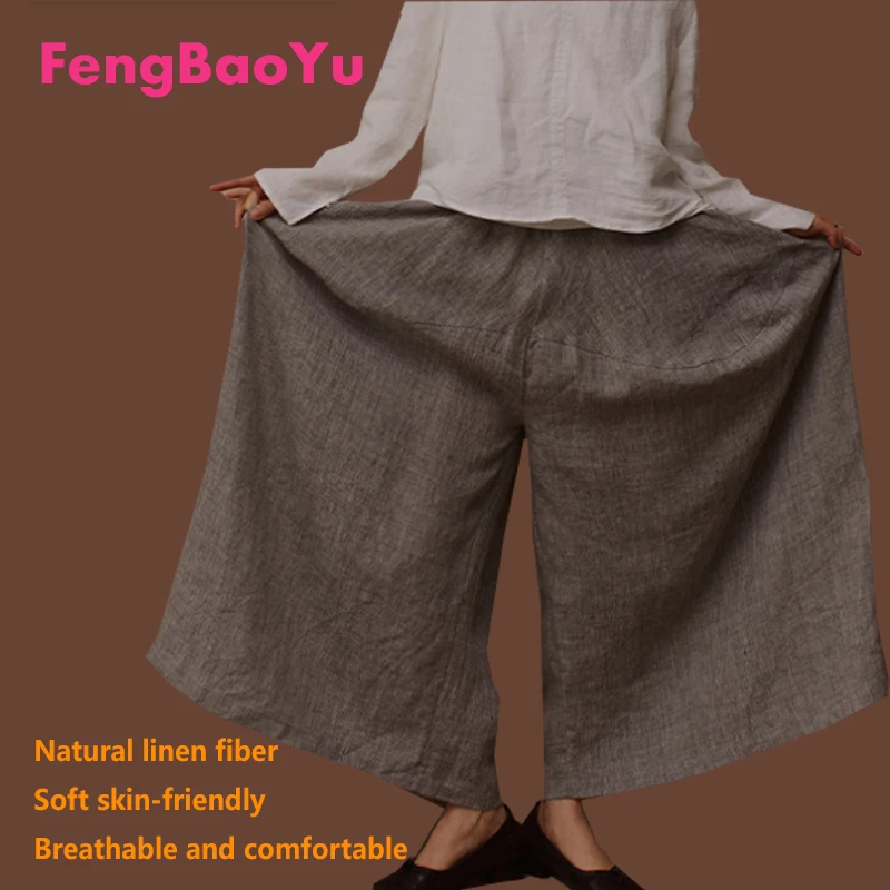 Fengbaoyu haut de gamme 100% pur lin femmes neuf pièces pantalon ample large pantalon grande taille décontracté confortable vêtements