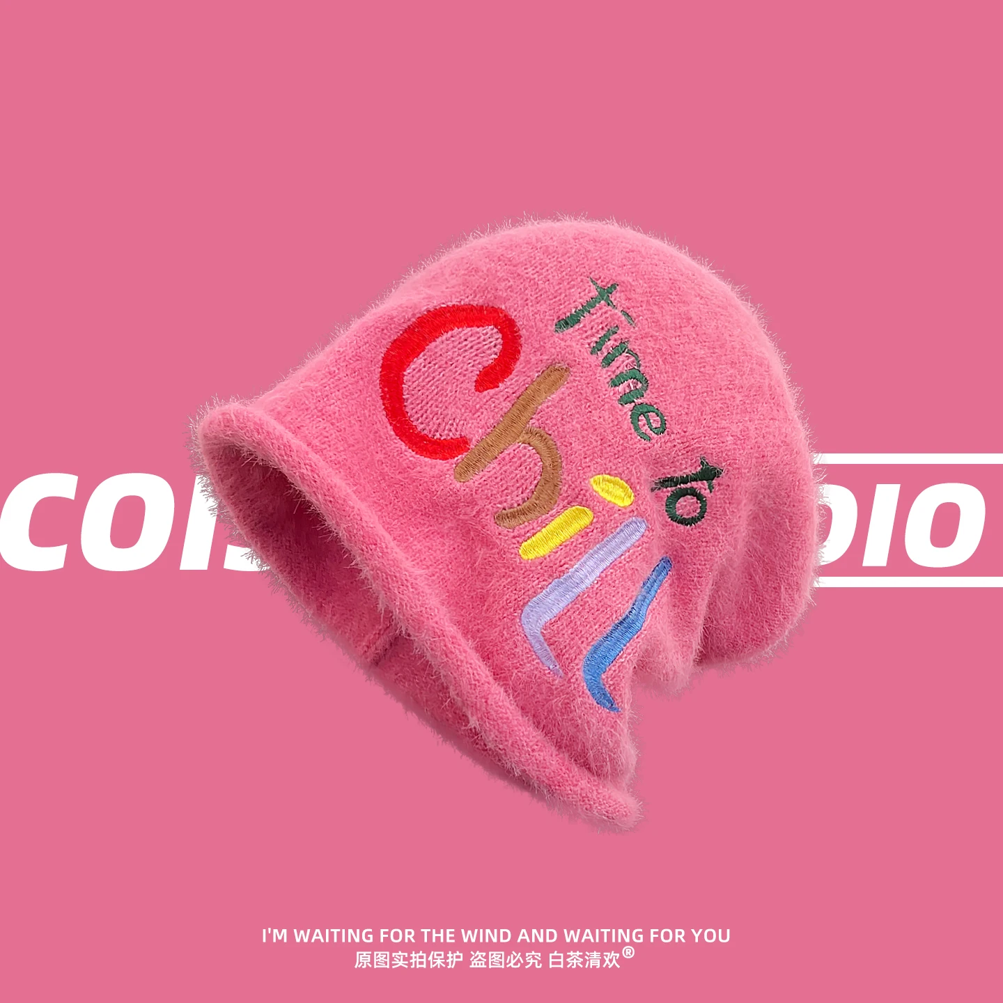 

Korean Version Embroidered Letter Fluffy Knitted Hat Women's Autumn and Winter Warm Ear Protection Slouch Beanie Pullover Cap