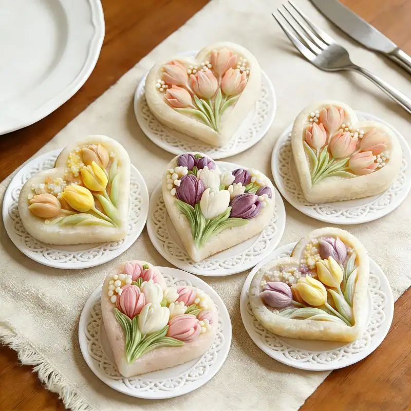 ●3d Heart-Shaped Tulips Silicone Mold Easy To Clean And Demould For Handmade DIY Candle Soap Decoration Ornaments view 4