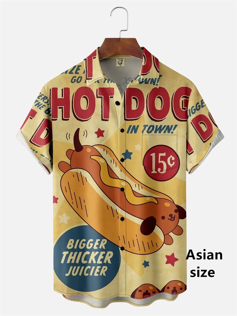 Funny Cartoon Hot Dog Dachshund Graphic Shirts Men Women 3d Printed Casual Vacation Hawaiian Short Sleeve Shirts Button Blouse view 3