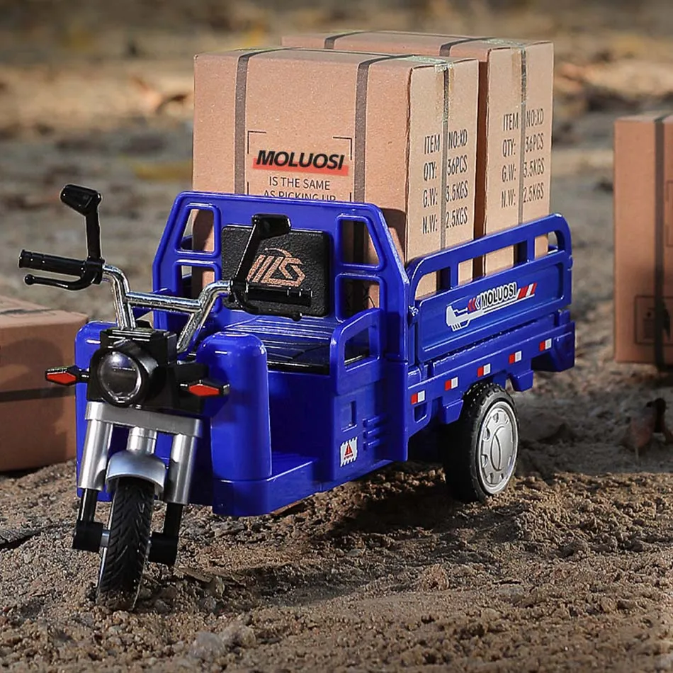 

1:10 Simulation Diecast Alloy Tricycle Motorcycle Model Toy Sound and Light Children's Toy Car Express Delivery Car Boy Gift