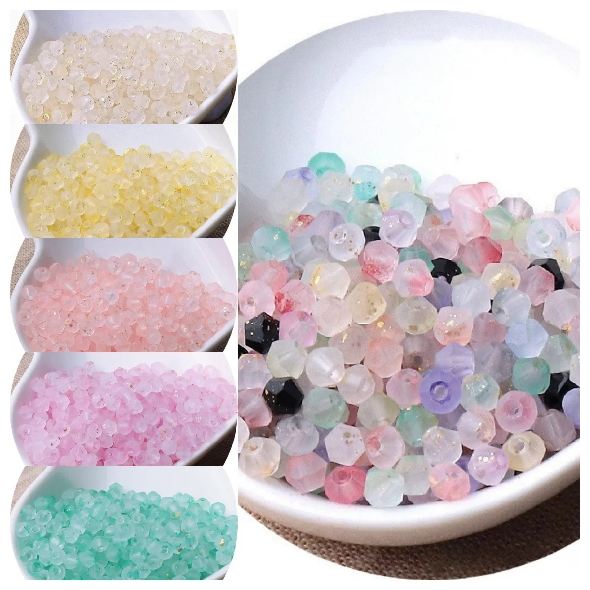 

4mm fire grinding beads, transparent frosted double pointed cutting surface, glass beads, handmade DIY clothing accessories