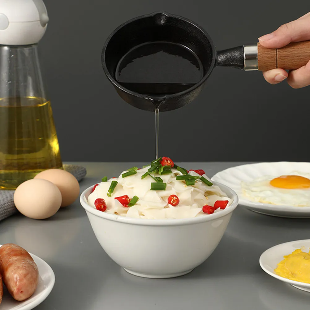 

1Set Oil Heating Skillet Nonstick Small Frying Pan with Sturdy Iron Wood Handle for Even Heat Cast Iron Egg Pan Multi-Use