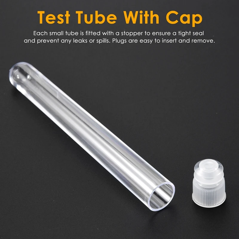 100Pcs 12X100mm Transparent Laboratory Clear Plastic Test Tubes Vials With Push Caps School Lab Supplies