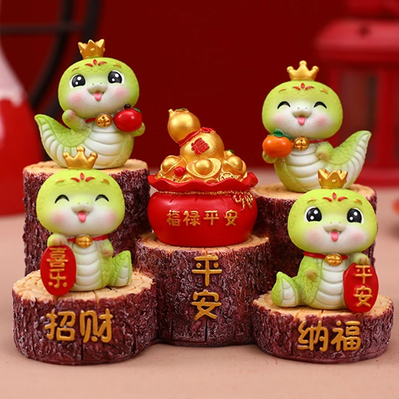 The Year of Snake Figurines Cute Miniature Snake Statue Cartoon Snakes Statue Ornament Creative 2025 New Year Gifts for Children