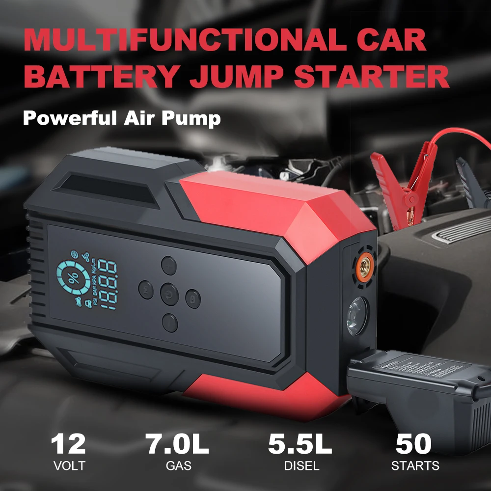 4 IN 1 3000A Car Jump Starter with Air Compressor 150PSI, Portable Car Battery Jump Starter Battery Pack (7.0 L Gas/5.5L Diesel)