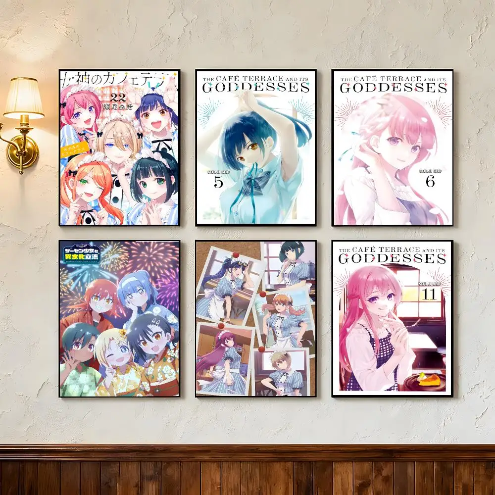 Anime Goddess Café Terrace Poster Wall Art Poster Prints Home Wall Decor Gift for Living Room, Bedroom Bar & Parlor