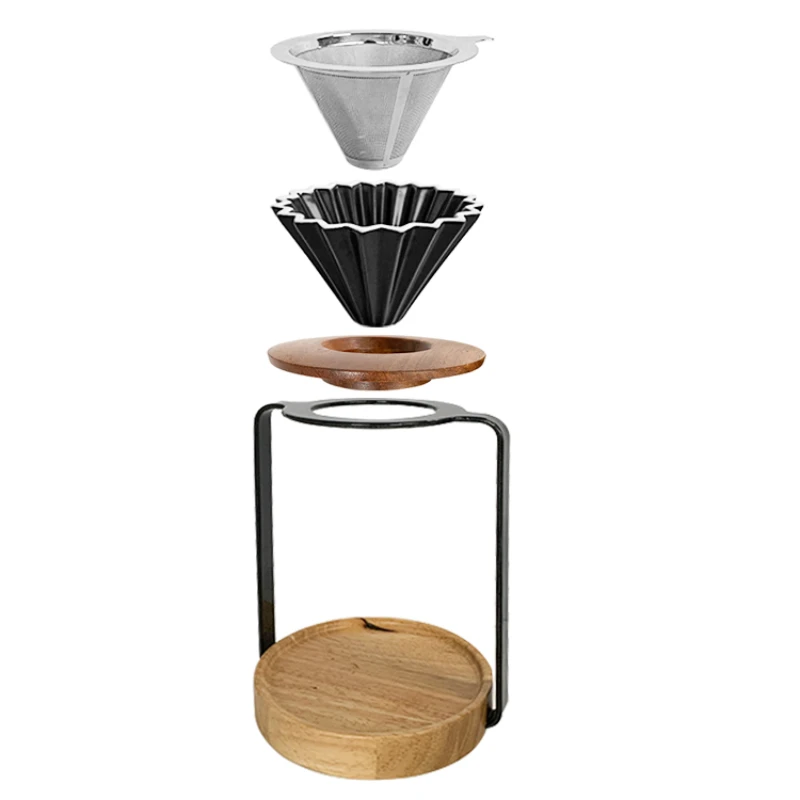 New Design l Pour Over Coffee Dripper Wooden Base Hand Drip Frame Coffee Strainer Holder