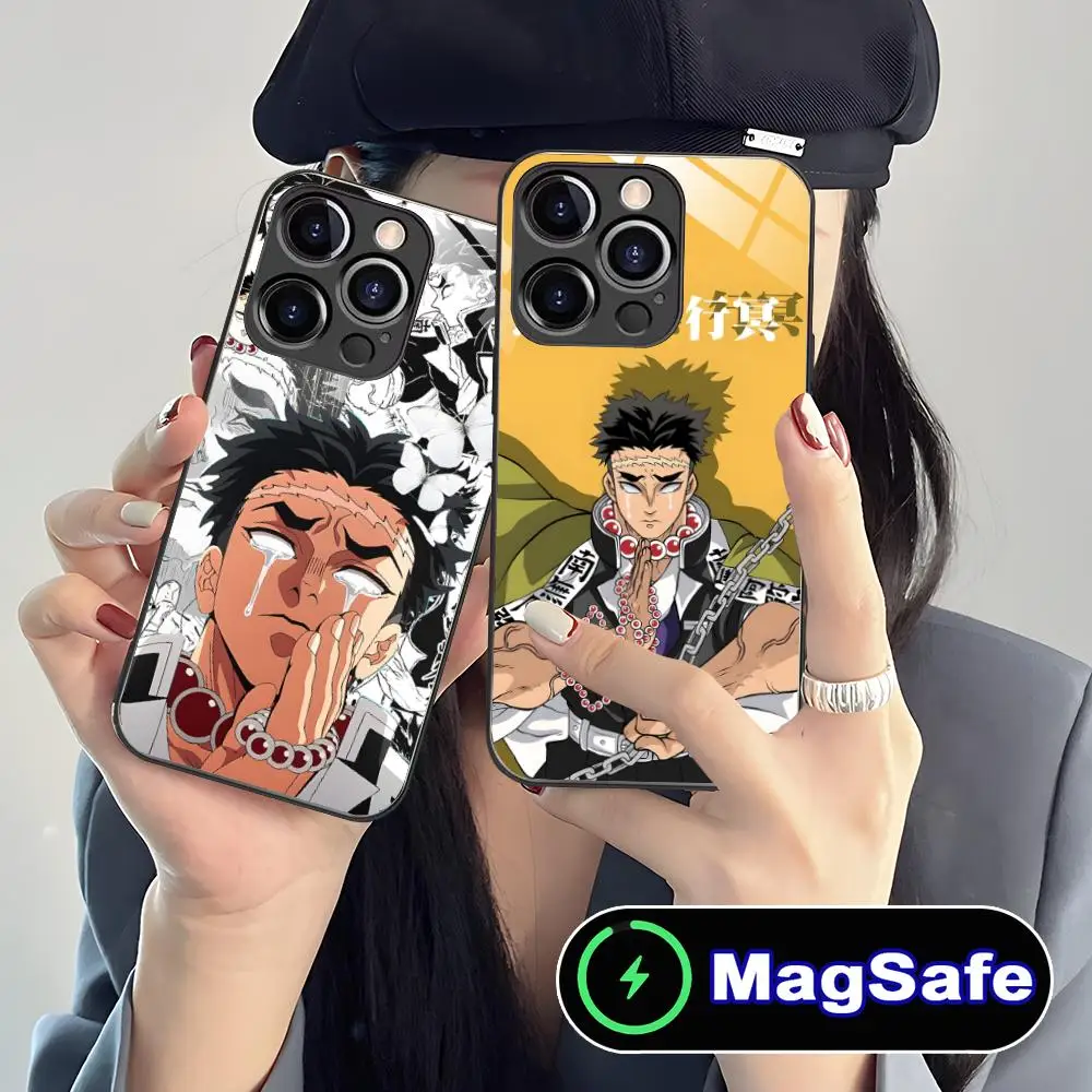 حافظة هاتف Demon Slayer Gyomei لهاتف آيفون 16 15 14 13 12 11 Pro Max Plus Mini MagSafe غطاء حماية بلون زجاجي للهواتف الذكية