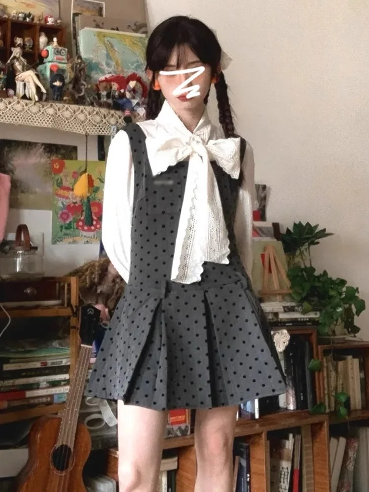 

Нежный корейский комплект: платье-жилет и короткая юбка А-силуэта для женщин, ранняя осень 2024, новинка, маленький размер