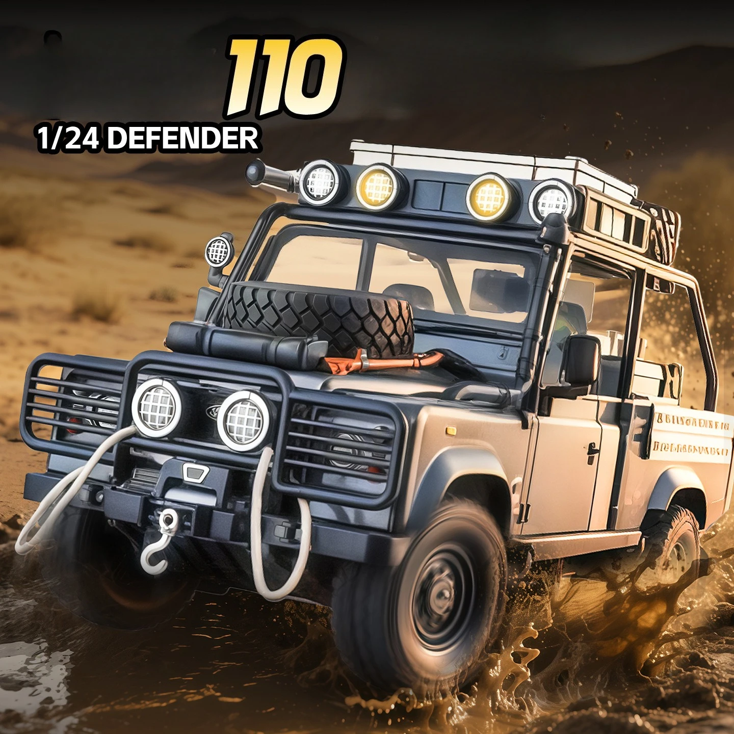 

Масштабная модель внедорожника Defender 110 (1:24) из литого сплава со звуком и светом, настольное украшение, подарок для мальчиков