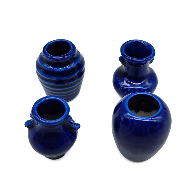 

4Pcs 1/12 Dollhouse Miniature Jars Ceramic Blue Vase Model Dollhouse Home Garden Scene Ornament Toy Micro Landscape Decor Prop