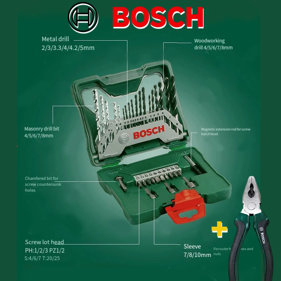 Bosch 33Pcs+1 Mixed Precision Screwdriver Bit Set + Pliers Twist Drill Multifunctional Tool Accessories 2607017337