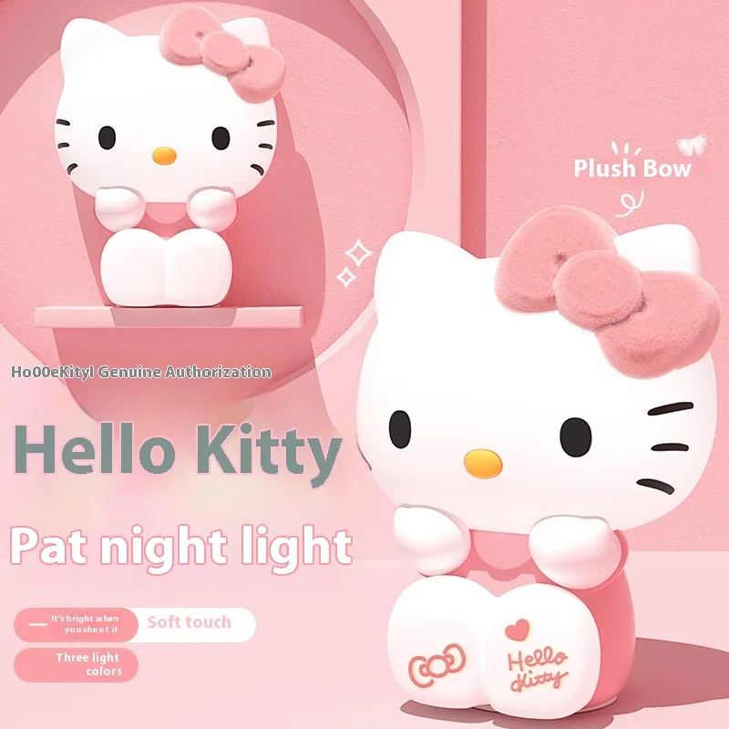 Sanrio Hello Kitty Night Light Tapping Light Bedroom Sleep Bedlight Baby Girl'S Birthday Practical Decoration For Christmas Gift