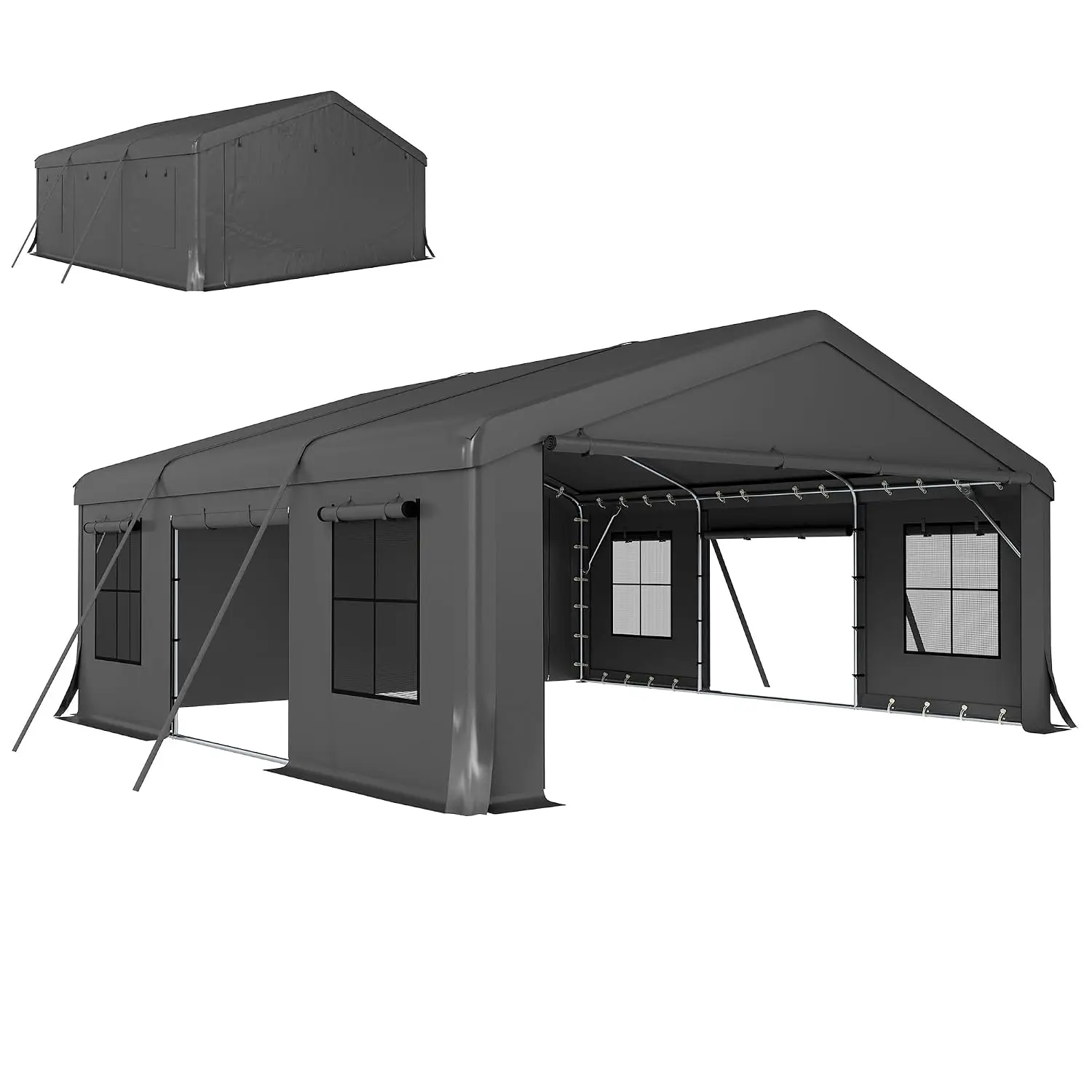 20' x 20' Heavy Duty Carport, Portable Garage Car Canopy Tent with Reinforced Galvanized Frame, 3 Roll-up Doors, 4 Mesh, Custom