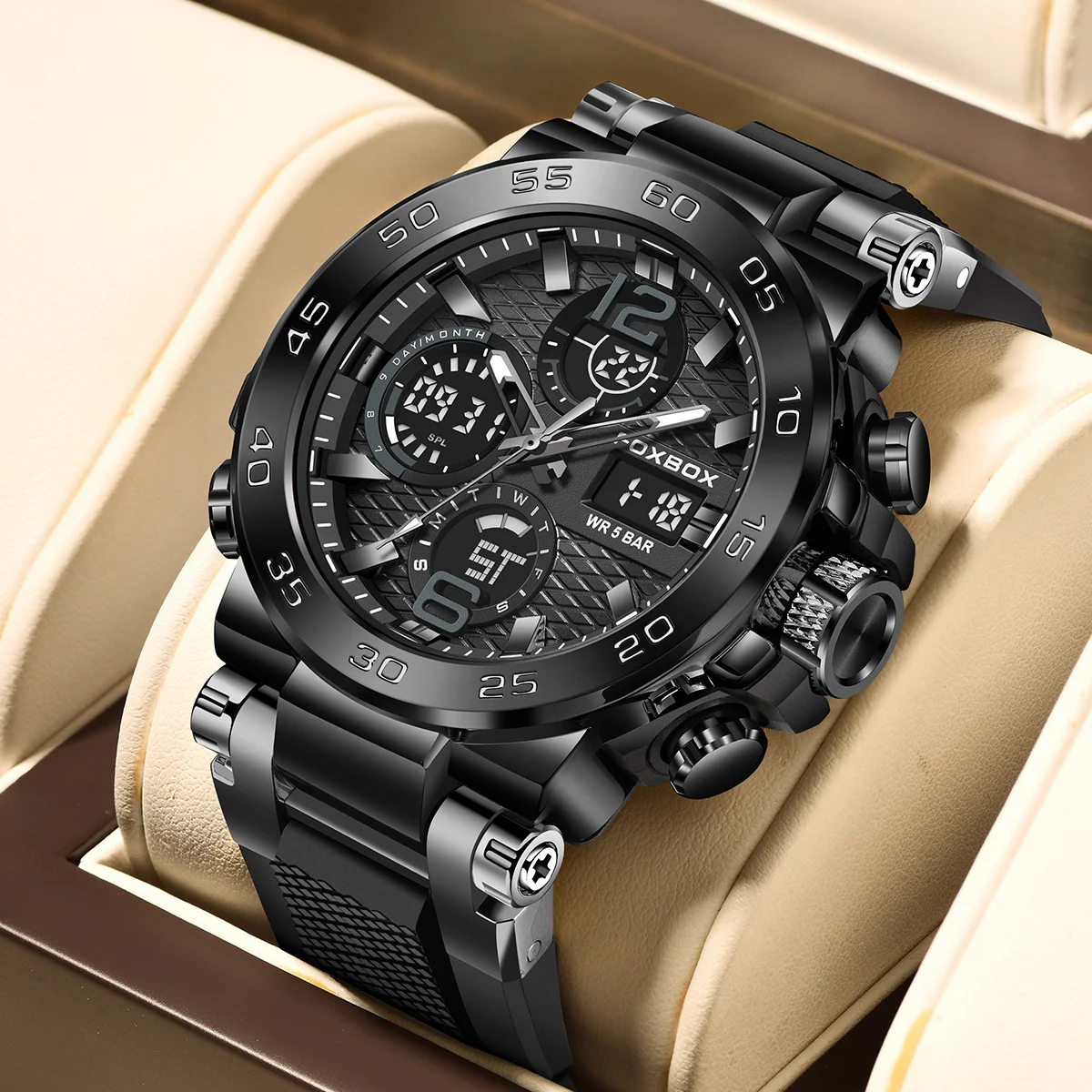 

Fashion Silicone Watch Dual Display Military Sports Man Watch Digital LED Luminous Calendar Waterproof Quartz Watches For Men