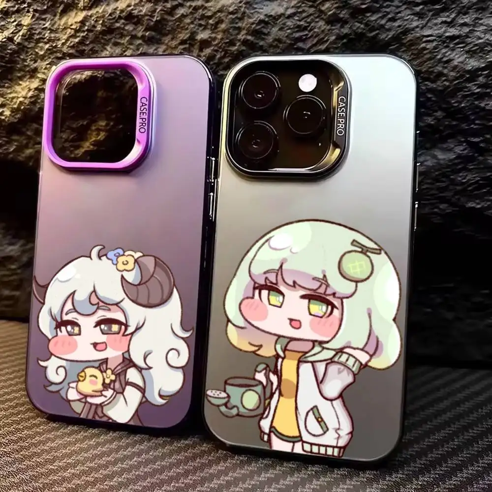 

card Game T-Trickcal Chibi Go Phone Case For iPhone17,16,15,14,13,12,11 Plus,Pro Max Colored Silver Plated Inside Cover